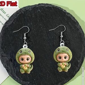 Labubu Green Dinosaur Reptile Earrings